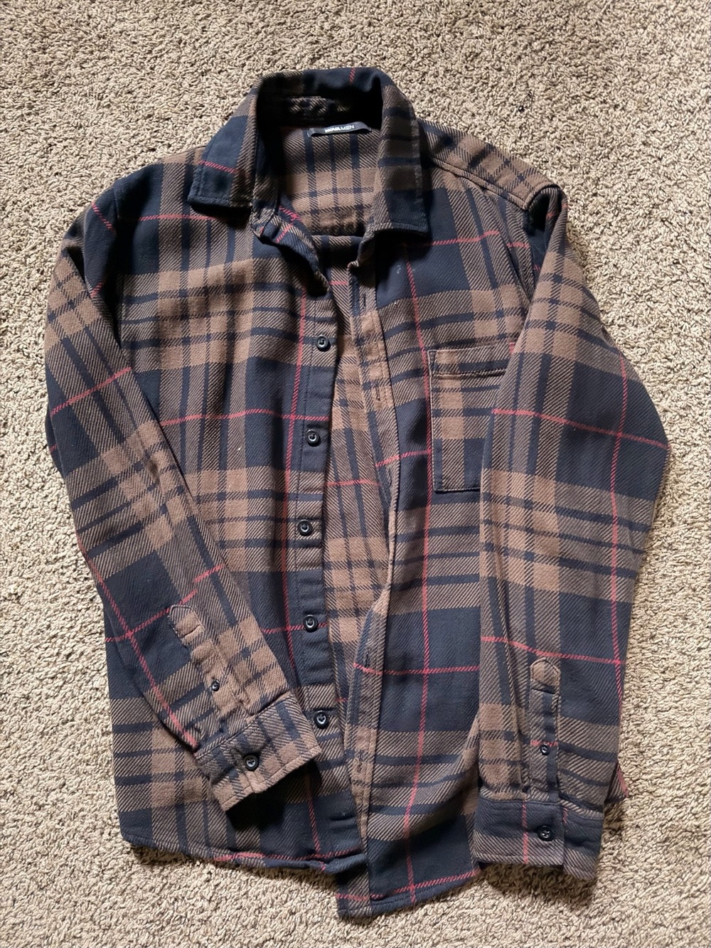 Fashion Nova Men's Brown, Black & Red Plaid Button-Down Shirt